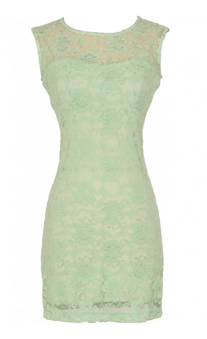 Bold Floral Lace Fitted Dress in Seafoam